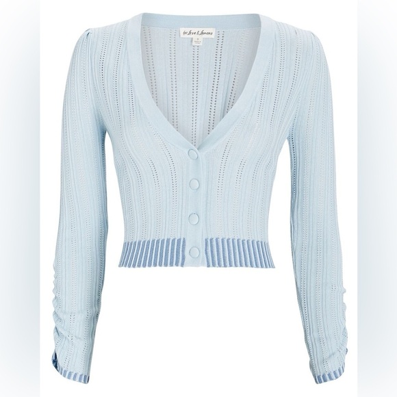 For Love and Lemons Light Blue Rhea Pointelle Cardigan Sweater Plus Size 2X NEW - Picture 5 of 13